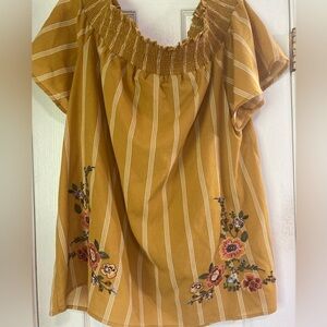 Perch brand yellow floral embroidered off shoulder top sz 1X